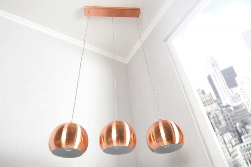 Lampe à suspension moderne 3 pièces COPPER BALL Lampe à suspension en cuivre réglable en hauteur - 22975