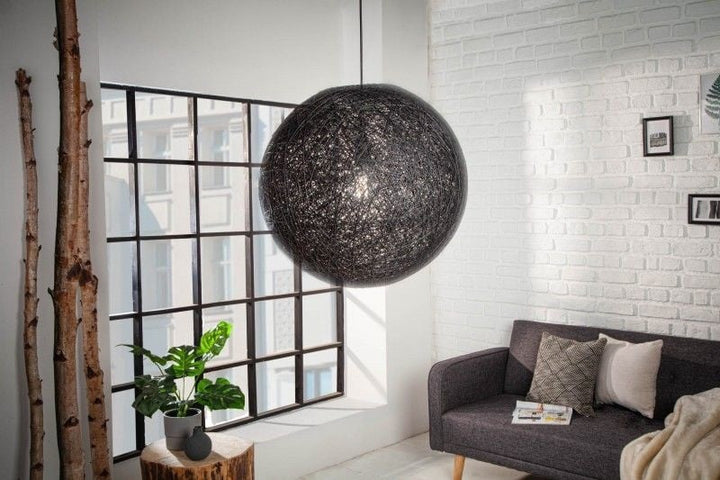 Lampe à suspension filigrane COCOONING L 45cm boule lumineuse noire - 11013