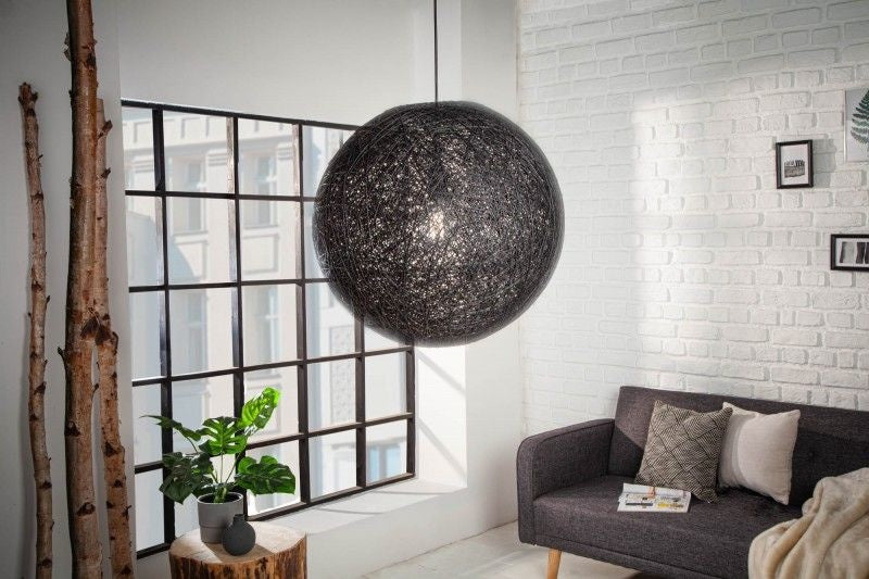 Lampe à suspension filigrane COCOONING L 45cm boule lumineuse noire - 11013