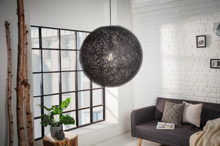 Lampe à suspension filigrane COCOONING L 45cm boule lumineuse noire - 11013