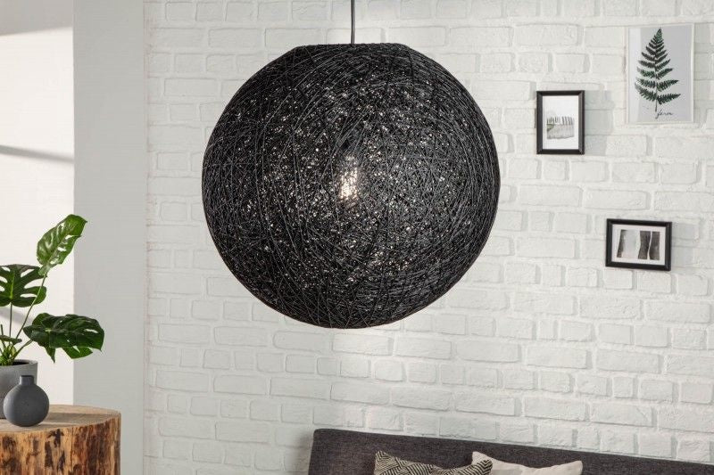 Lampe à suspension filigrane COCOONING L 45cm boule lumineuse noire - 11013