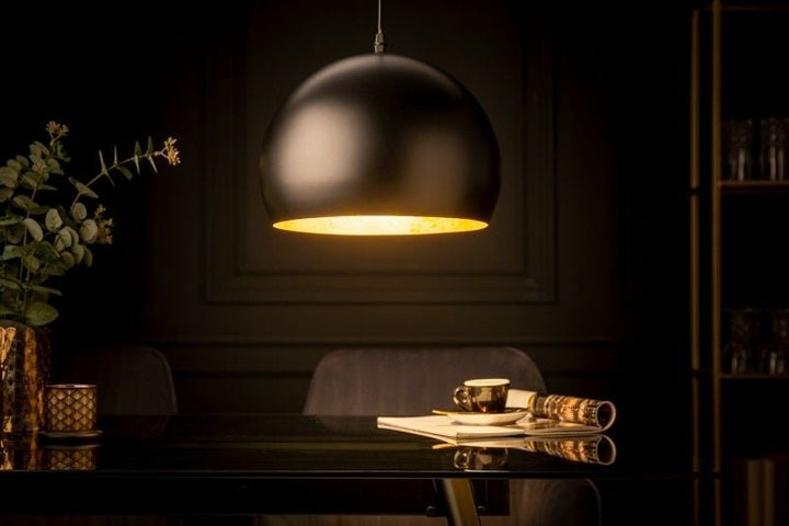 Lampe à suspension élégante BLACK GOLDEN BALL 30cm noire aspect feuille d'or - 41320