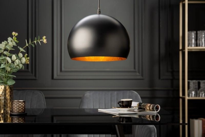 Lampe à suspension élégante BLACK GOLDEN BALL 30cm noire aspect feuille d'or - 41320