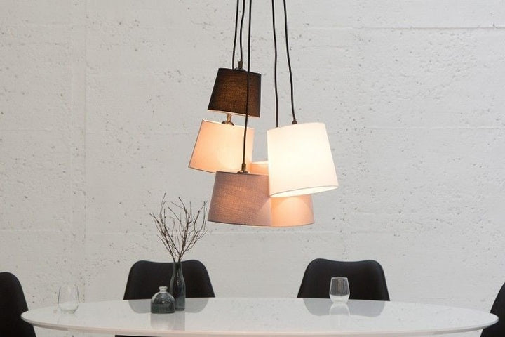 Lampe à suspension design LEVELS noir gris blanc avec 5 abat-jour en lin - 37742