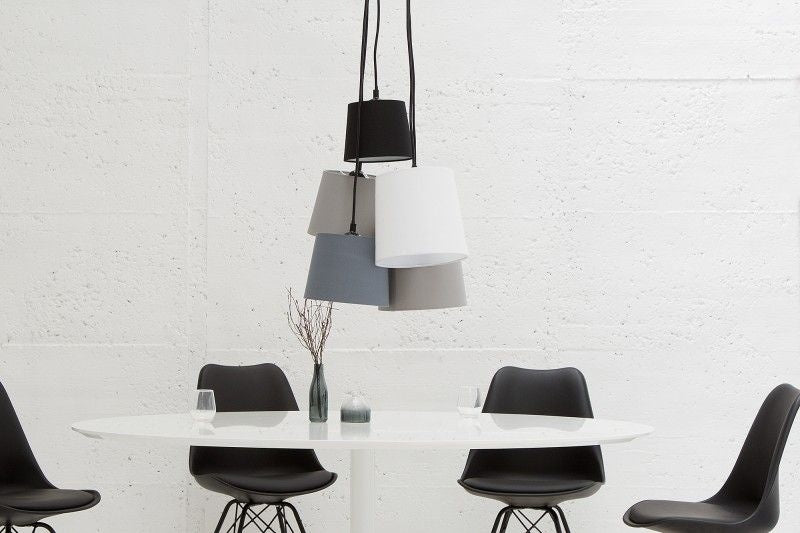 Lampe à suspension design LEVELS noir gris blanc avec 5 abat-jour en lin - 37742