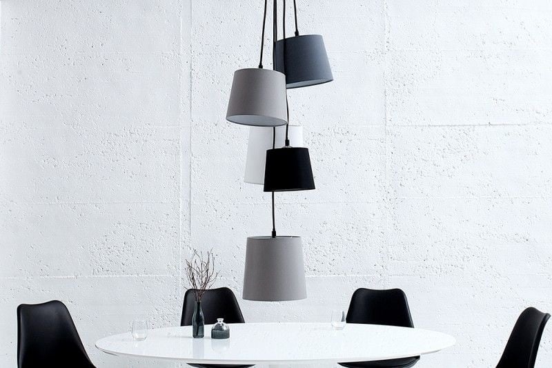 Lampe à suspension design LEVELS noir gris blanc avec 5 abat-jour en lin - 37742
