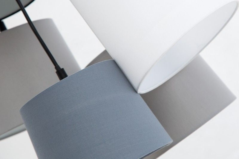 Lampe à suspension design LEVELS noir gris blanc avec 5 abat-jour en lin - 37742