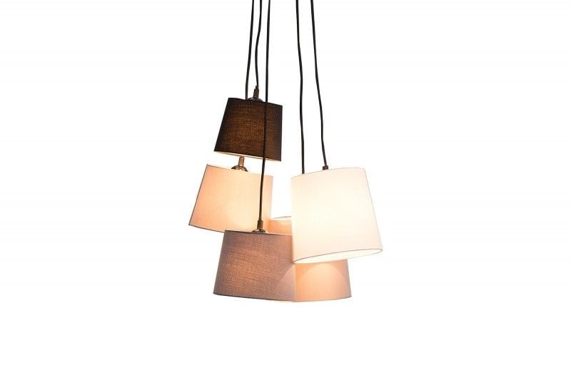 Lampe à suspension design LEVELS noir gris blanc avec 5 abat-jour en lin - 37742