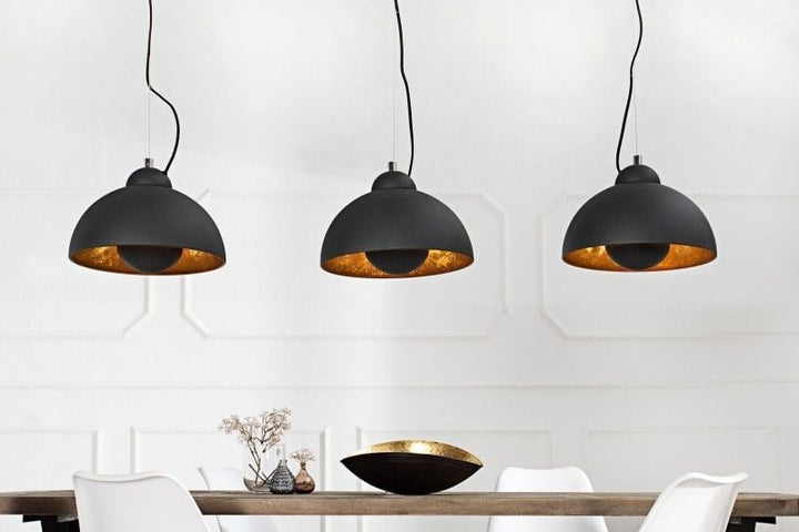Lampe à suspension élégante STUDIO 3 110cm aspect feuille d'or noir trois abat-jour - 36228