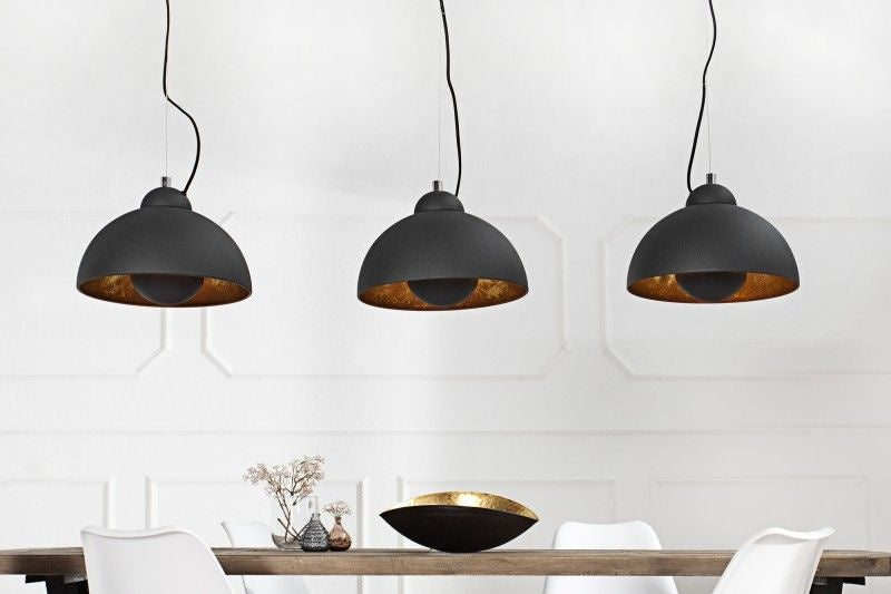 Lampe à suspension élégante STUDIO 3 110cm aspect feuille d'or noir trois abat-jour - 36228