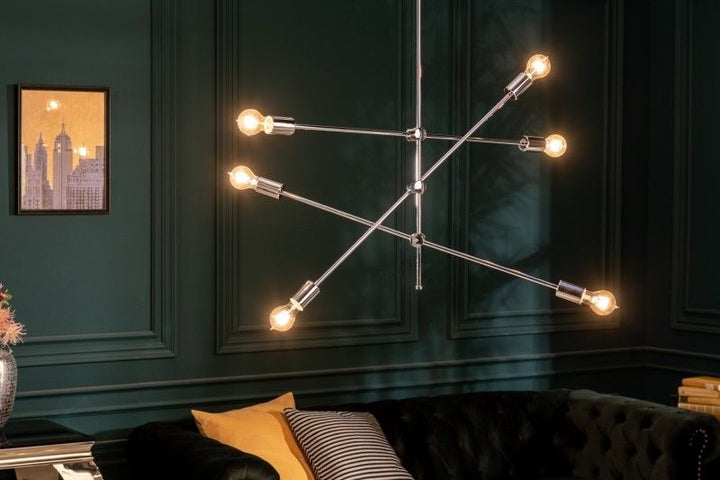 Lampe à suspension élégante VARIATION 128cm argent avec six lumières tournantes - 40774