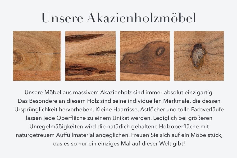 Buffet en bois massif MOUNTAIN SOUL Meuble 120 cm en véritable pierre naturelle d'acacia - 43794