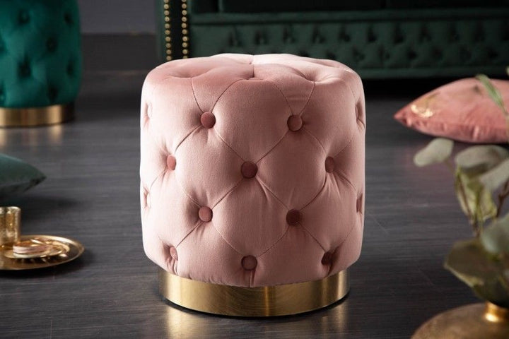 Tabouret élégant MODERNE BAROQUE 40cm velours vieux rose doré design Chesterfield - 40733