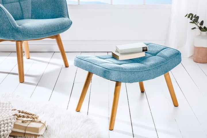 Tabouret design SCANDINAVIA repose-pieds design scandinave en bois massif bleu clair - 39274