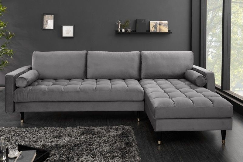 Canapé d'angle élégant COSY VELVET Canapé 3 places 260 cm en velours gris avec âme à ressorts - 40273