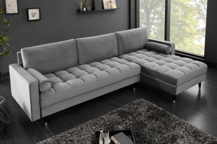 Canapé d'angle élégant COSY VELVET Canapé 3 places 260 cm en velours gris avec âme à ressorts - 40273