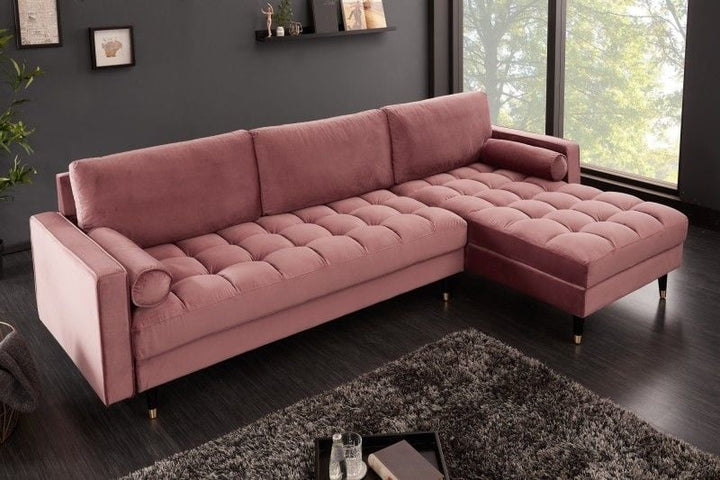 Canapé d'angle élégant COSY VELVET 260 cm canapé 3 places à ressorts en velours vieux rose - 40276