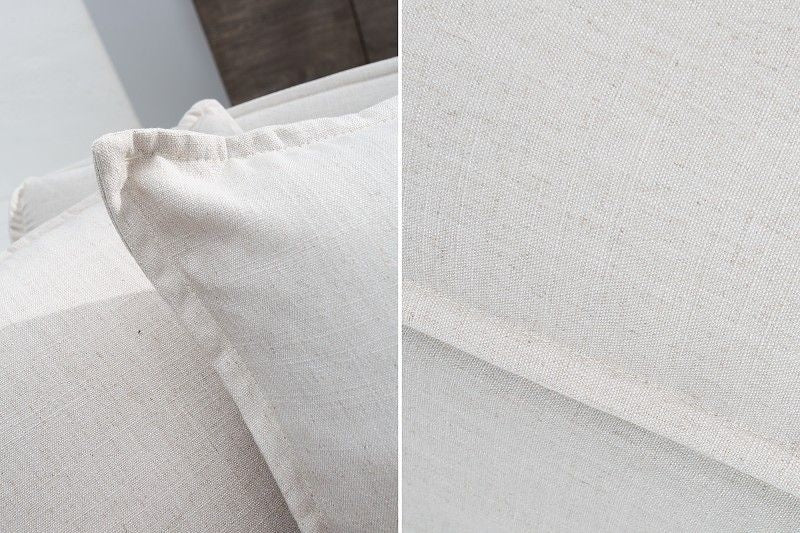 Grand canapé d'angle HEAVEN 255cm tissu lin naturel avec coussins style campagne - 37599