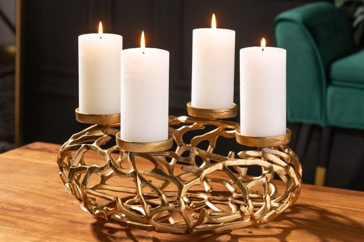 Bougeoir élégant ABSTRAIT 38cm couronne de branches dorées pour 4 bougies - 41278