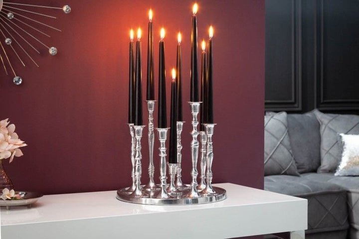 Bougeoir MODERNE BAROQUE 30cm bougeoir 9 flammes en aluminium poli argenté plaque décorative - 17366