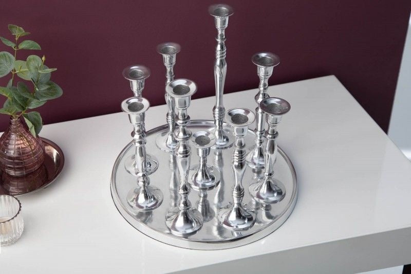 Bougeoir MODERNE BAROQUE 30cm bougeoir 9 flammes en aluminium poli argenté plaque décorative - 17366