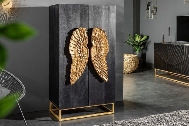 Buffet extravagant ANGEL 140cm en manguier noir avec ailes dorées - 40056