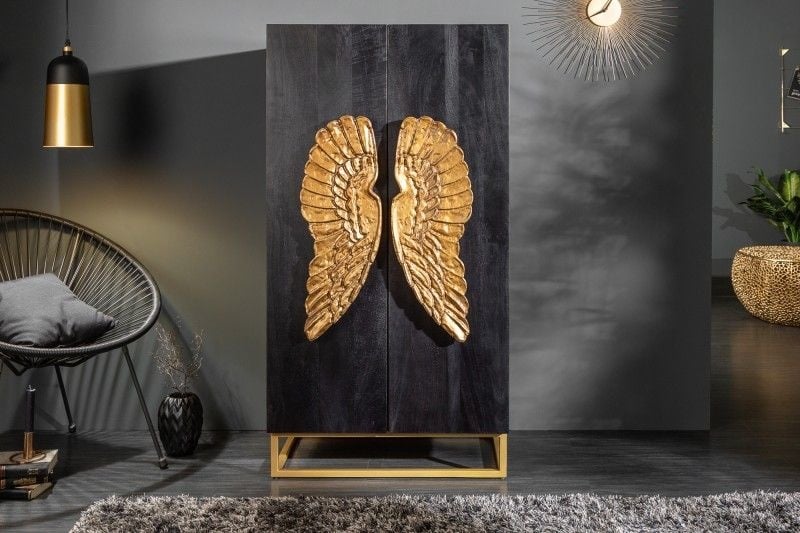Buffet extravagant ANGEL 140cm en manguier noir avec ailes dorées - 40056