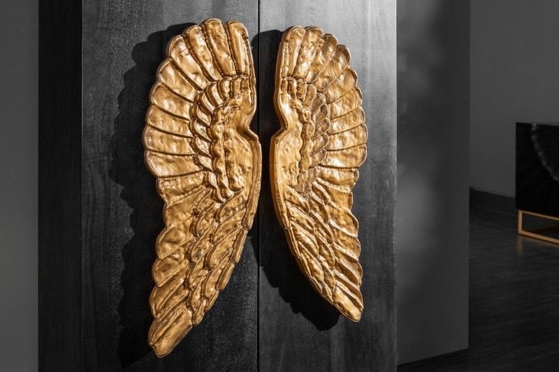 Buffet extravagant ANGEL 140cm en manguier noir avec ailes dorées - 40056