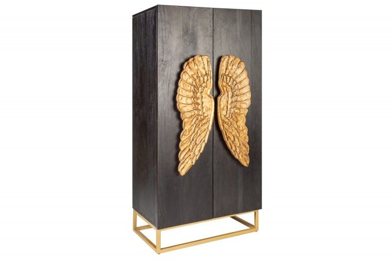 Buffet extravagant ANGEL 140cm en manguier noir avec ailes dorées - 40056