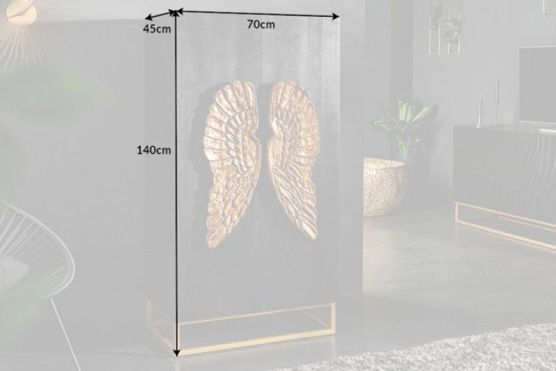 Buffet extravagant ANGEL 140cm en manguier noir avec ailes dorées - 40056