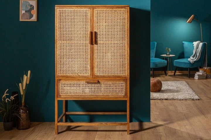 Buffet massif BAMBOO LOUNGE 140cm en manguier et bambou tissage viennois - 39821