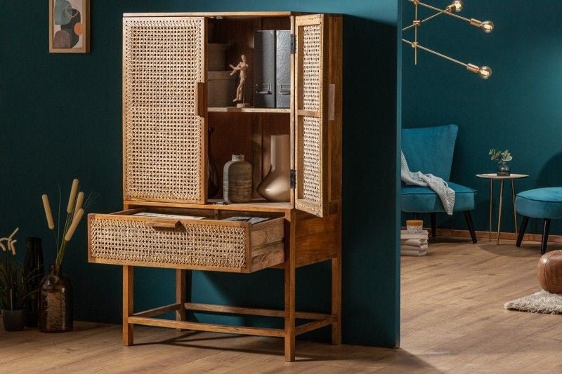 Buffet massif BAMBOO LOUNGE 140cm en manguier et bambou tissage viennois - 39821