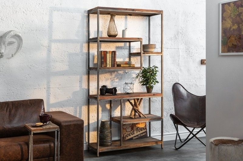 bibliothèque industrielle BARRACUDA 186cm structure courbée en bois recyclé - 39588