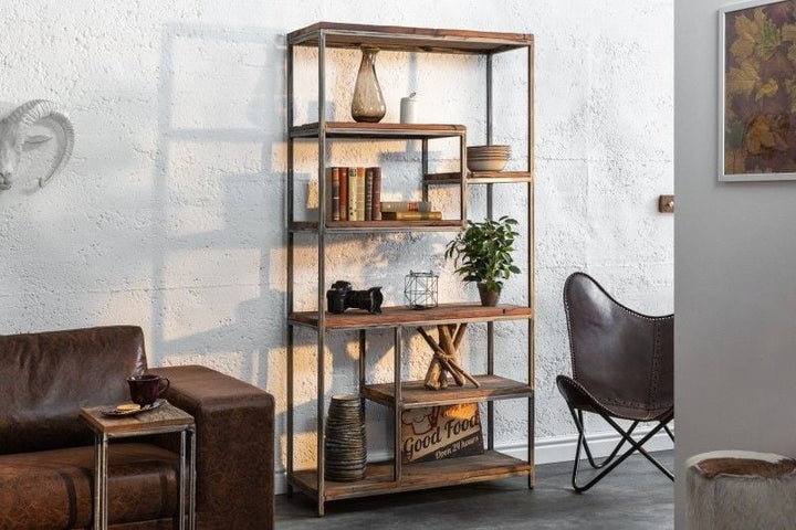 bibliothèque industrielle BARRACUDA 186cm structure courbée en bois recyclé - 39588