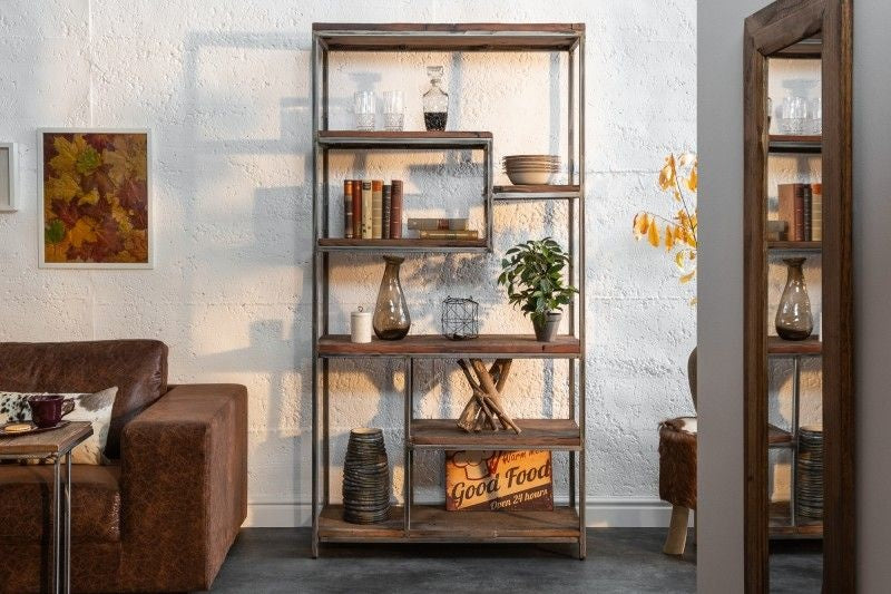 bibliothèque industrielle BARRACUDA 186cm structure courbée en bois recyclé - 39588