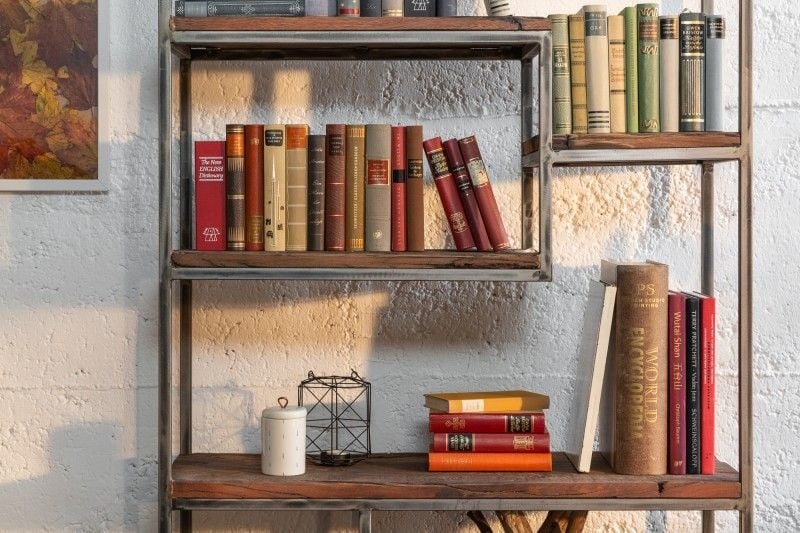 bibliothèque industrielle BARRACUDA 186cm structure courbée en bois recyclé - 39588