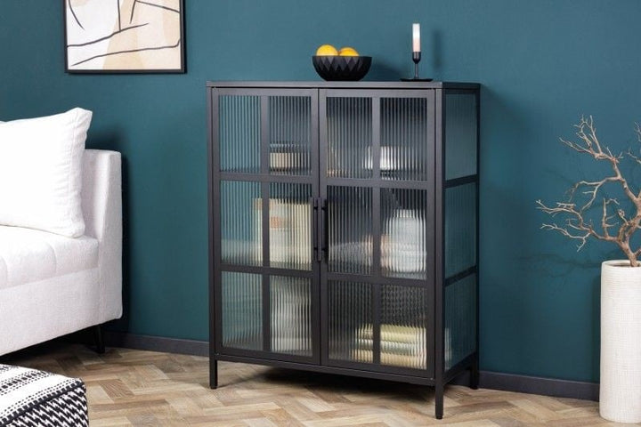 vitrine industrielle DURA STEEL 80cm métal noir verre nervuré - 41723