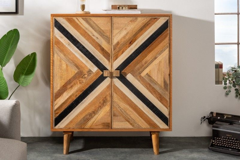 Buffet massif LONG ISLAND 120cm en manguier avec façade détaillée - 40851