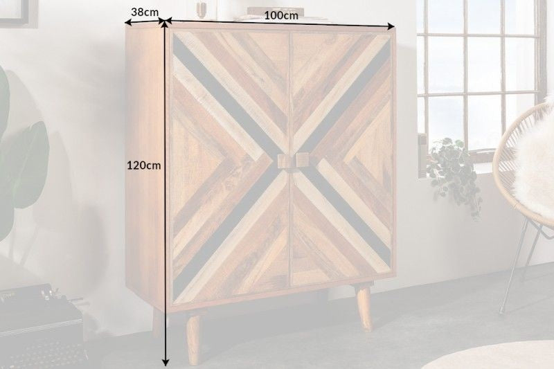 Buffet massif LONG ISLAND 120cm en manguier avec façade détaillée - 40851