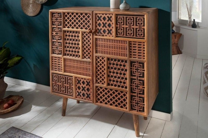 Buffet massif MARRAKESCH 120 cm en manguier à décoration style bohème - 40301