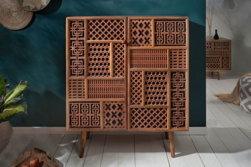 Buffet massif MARRAKESCH 120 cm en manguier à décoration style bohème - 40301