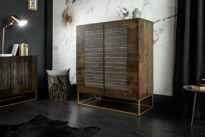 Buffet massif ONYX 120 cm bois de manguier marron foncé pierre précieuse agate structure métal doré - 39231