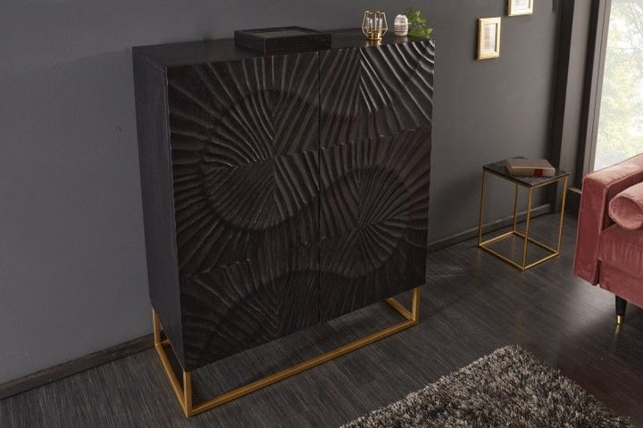 Buffet massif SCORPION 120cm en manguier noir avec gravures 3D détaillées - 39910