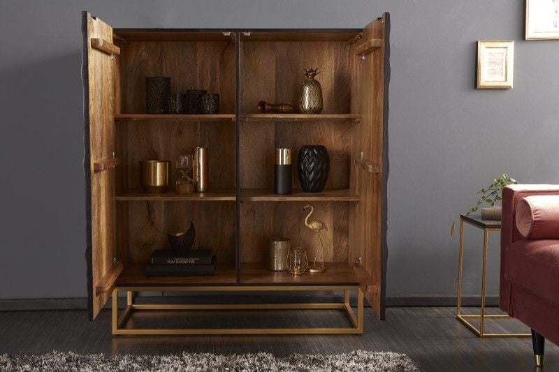 Buffet massif SCORPION 120cm en manguier noir avec gravures 3D détaillées - 39910