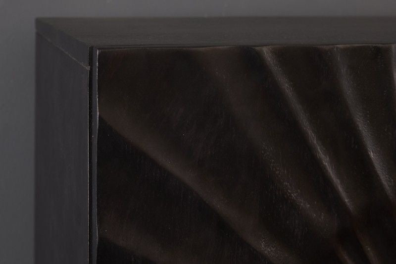 Buffet massif SCORPION 120cm en manguier noir avec gravures 3D détaillées - 39910