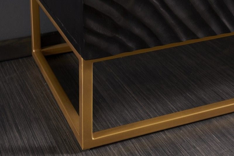 Buffet massif SCORPION 120cm en manguier noir avec gravures 3D détaillées - 39910