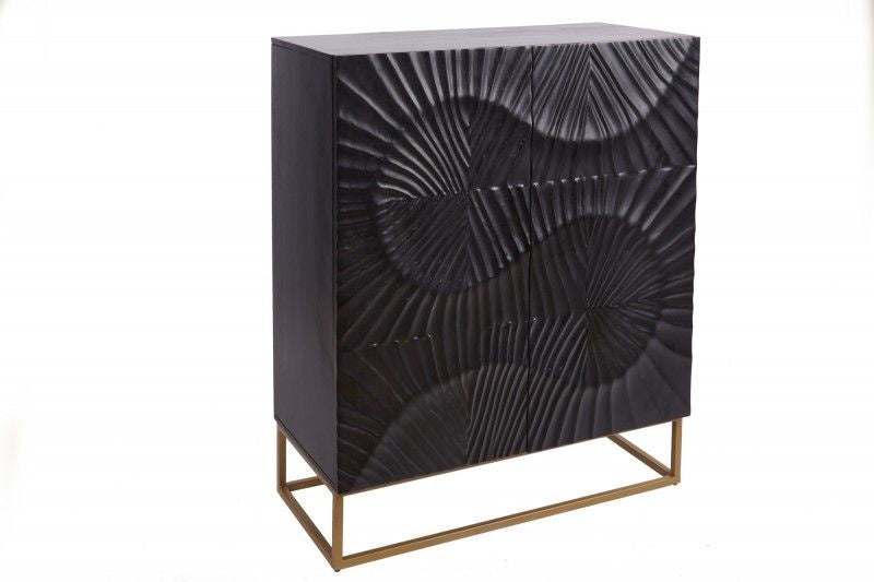 Buffet massif SCORPION 120cm en manguier noir avec gravures 3D détaillées - 39910