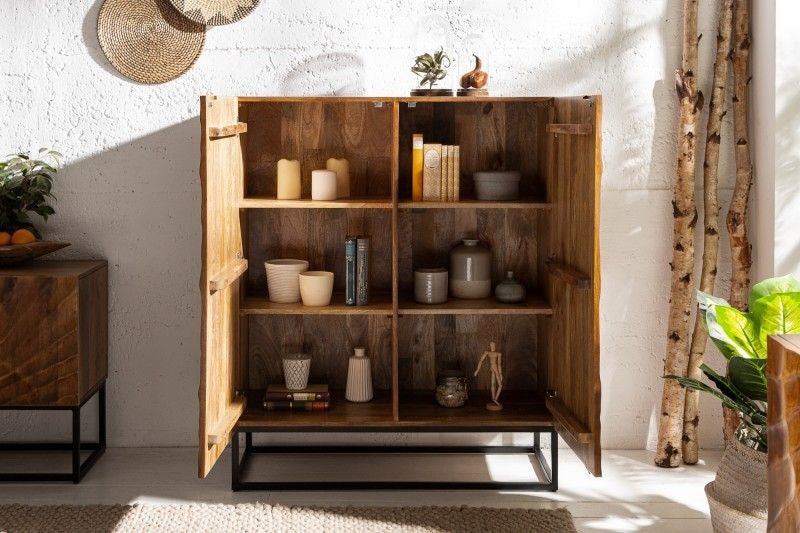 Buffet massif SCORPION 120cm en manguier marron avec gravures 3D détaillées - 40183