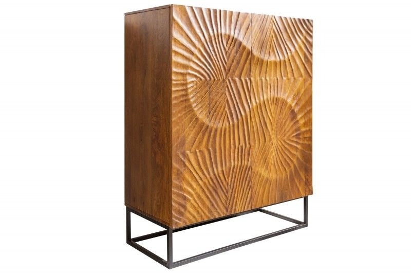 Buffet massif SCORPION 120cm en manguier marron avec gravures 3D détaillées - 40183