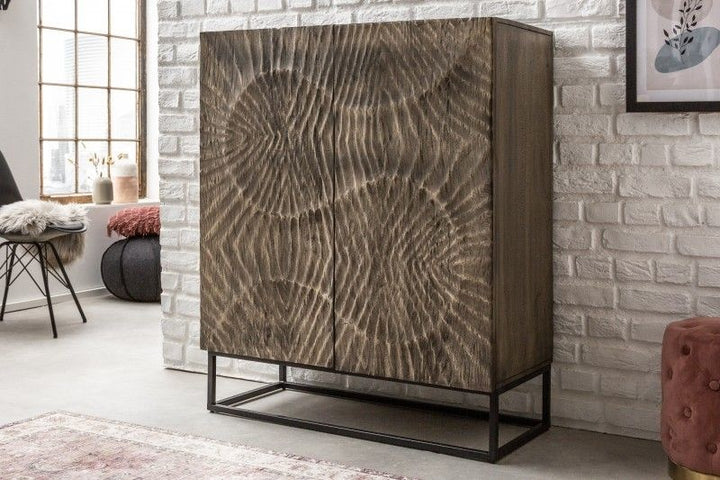 Buffet massif SCORPION 120cm acacia gris sculpture détaillée en bois 3D - 41571